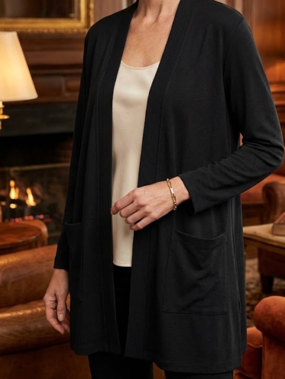 Misook Black Open-Front Blazer-Style Cardigan